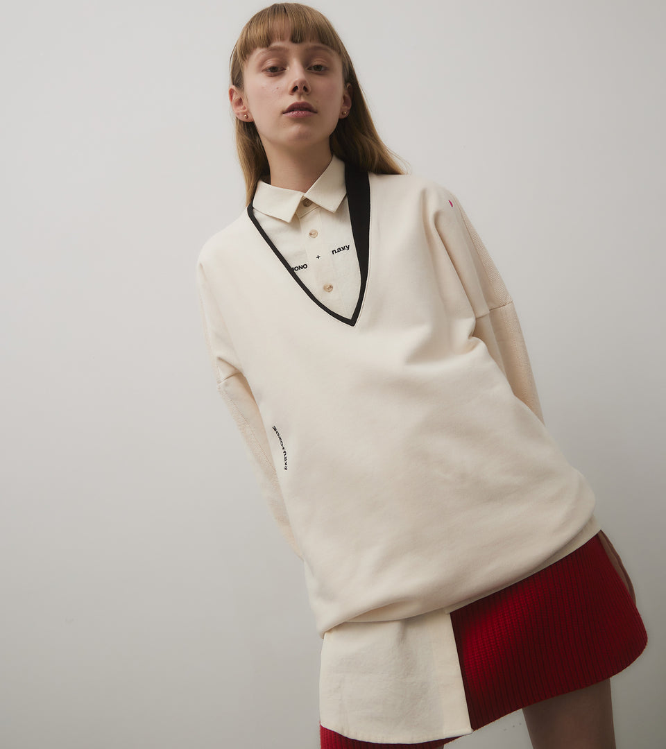 mononavy Vneck sweatshirts ivory