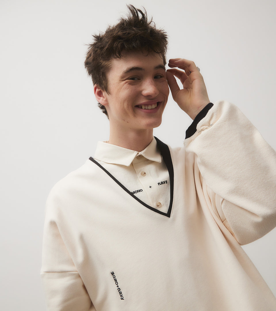 mononavy Vneck sweatshirts ivory