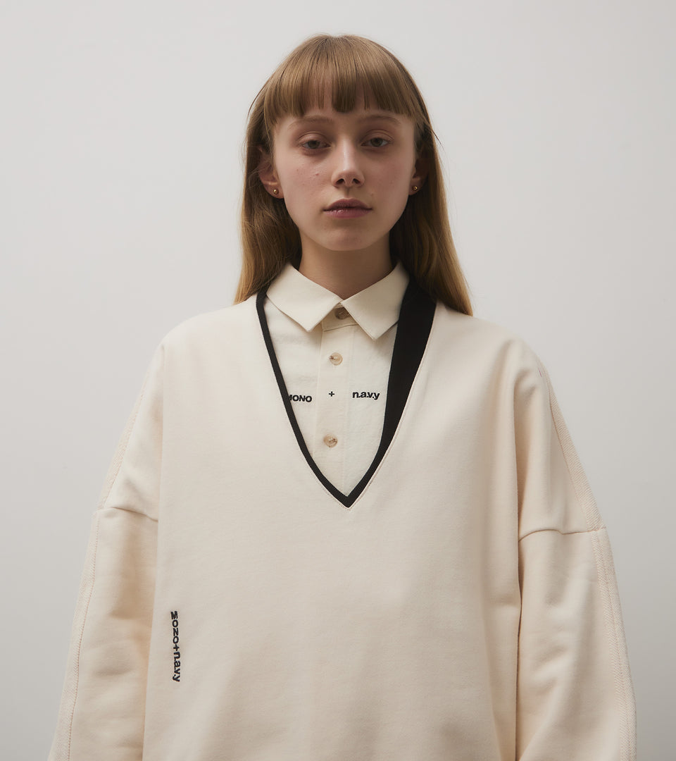 mononavy Vneck sweatshirts ivory