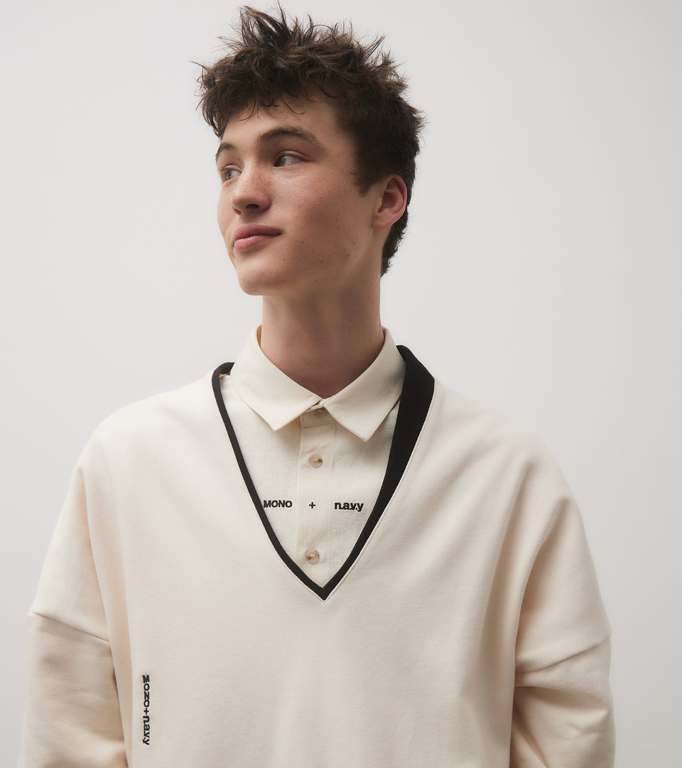 mononavy Vneck sweatshirts ivory